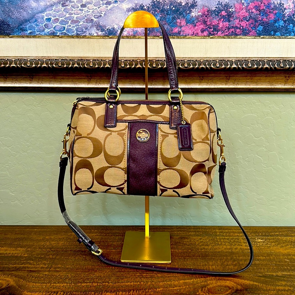 Coach purple stripe shoulder/crossbody purse
